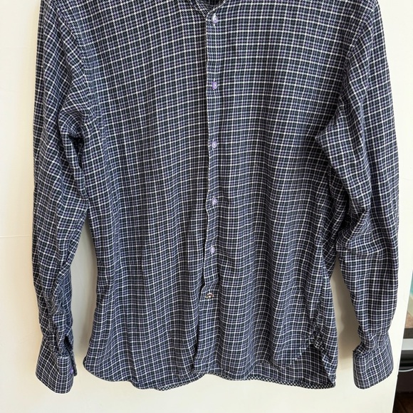 Luchiano Visconti Purple Black Houndstooth Plaid Favorite Shirt Mens Size L - Picture 4 of 14